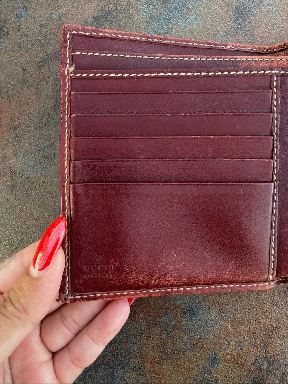 Archival Gucci Guccissima Red Bi-Fold Wallet, Visible Wear